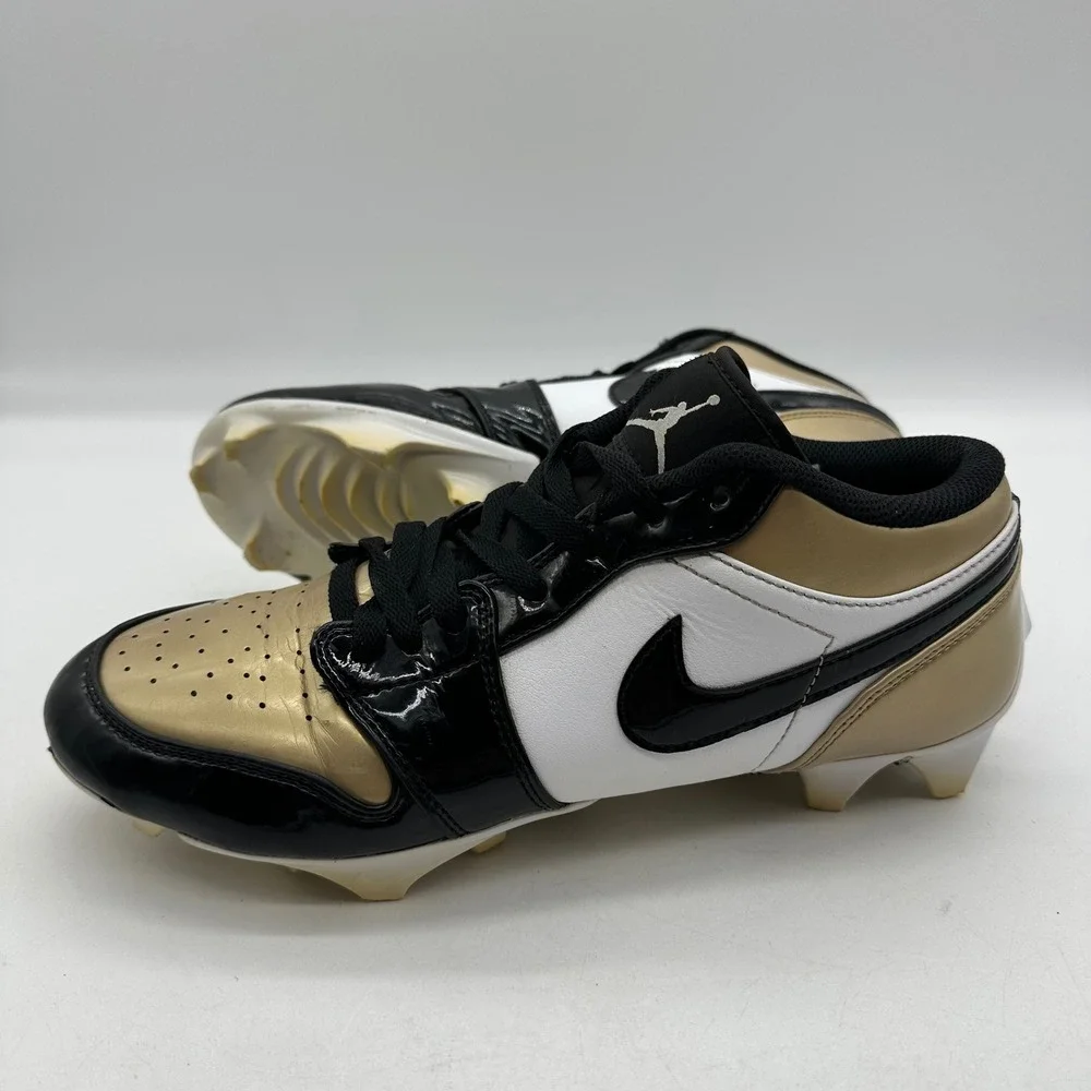 Nike FJ6245-701 Mens Size 9 Air Jordan 1 Low TD Patent Gold Toe Football Cleats